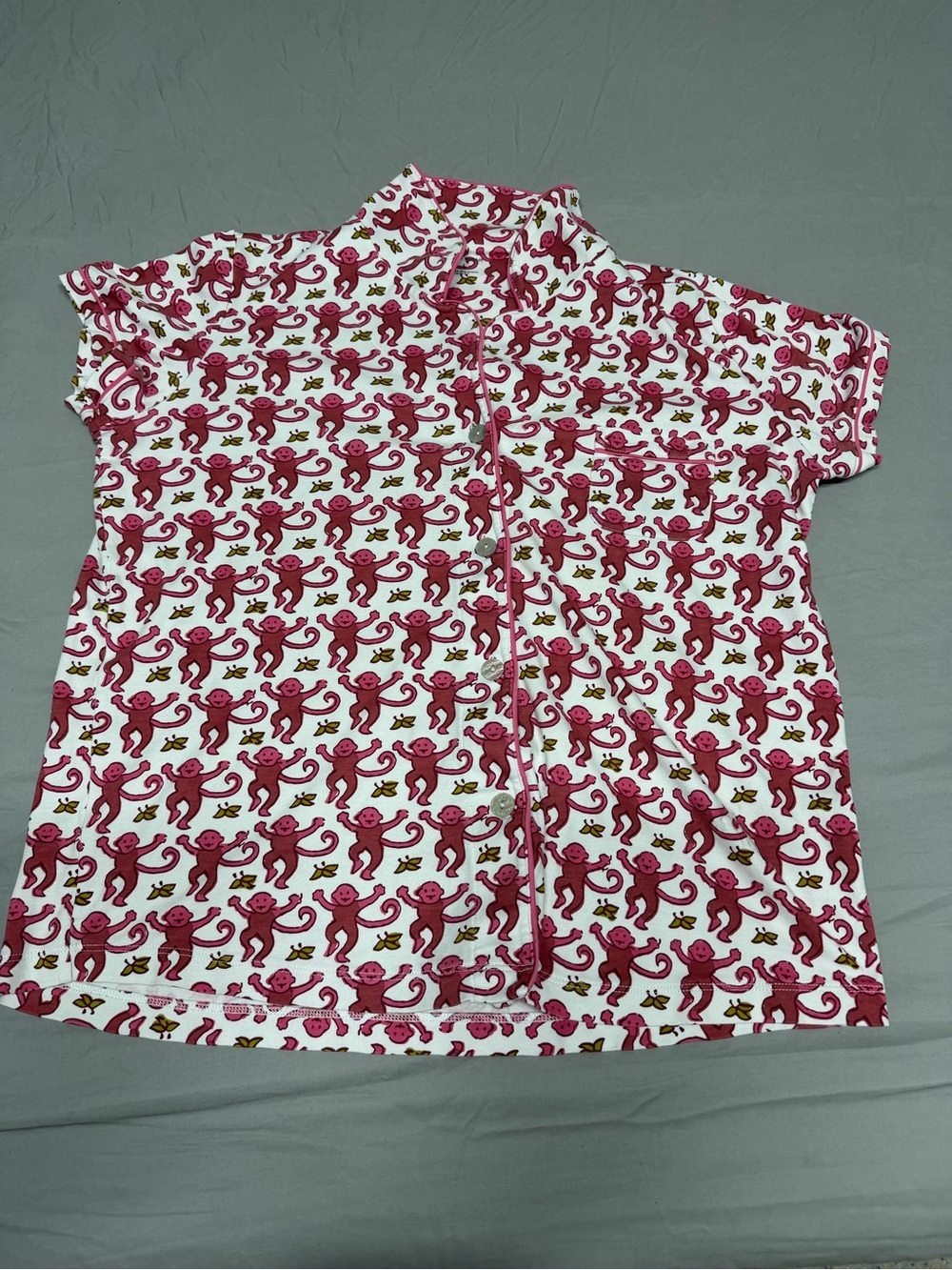 Roller Rabbit Pink Monkey Print Short Sleeve Pajama Top